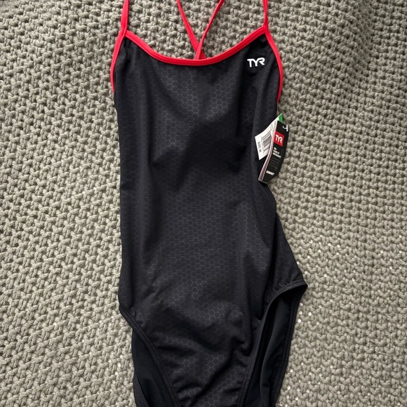 NWT! TYR Women's Black One Piece with Red Trim - Picture 6 of 7